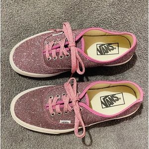 Vans Off the Wall pink glitter shoes, size women’s 8.5